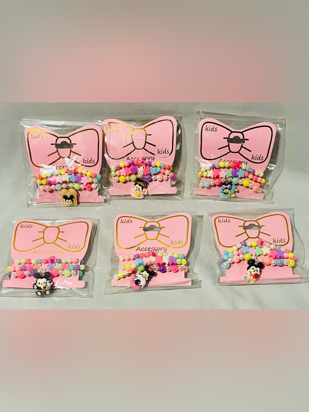 6 Pack Kids Multicolor Beaded Character Bracelet Set - 3-Bracelets in each pack